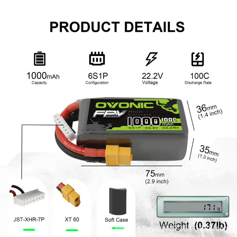 2Pcs OVONIC 1000mAh 100C 22.2V – Drone Battery Li-Ion Bewertung und Preis